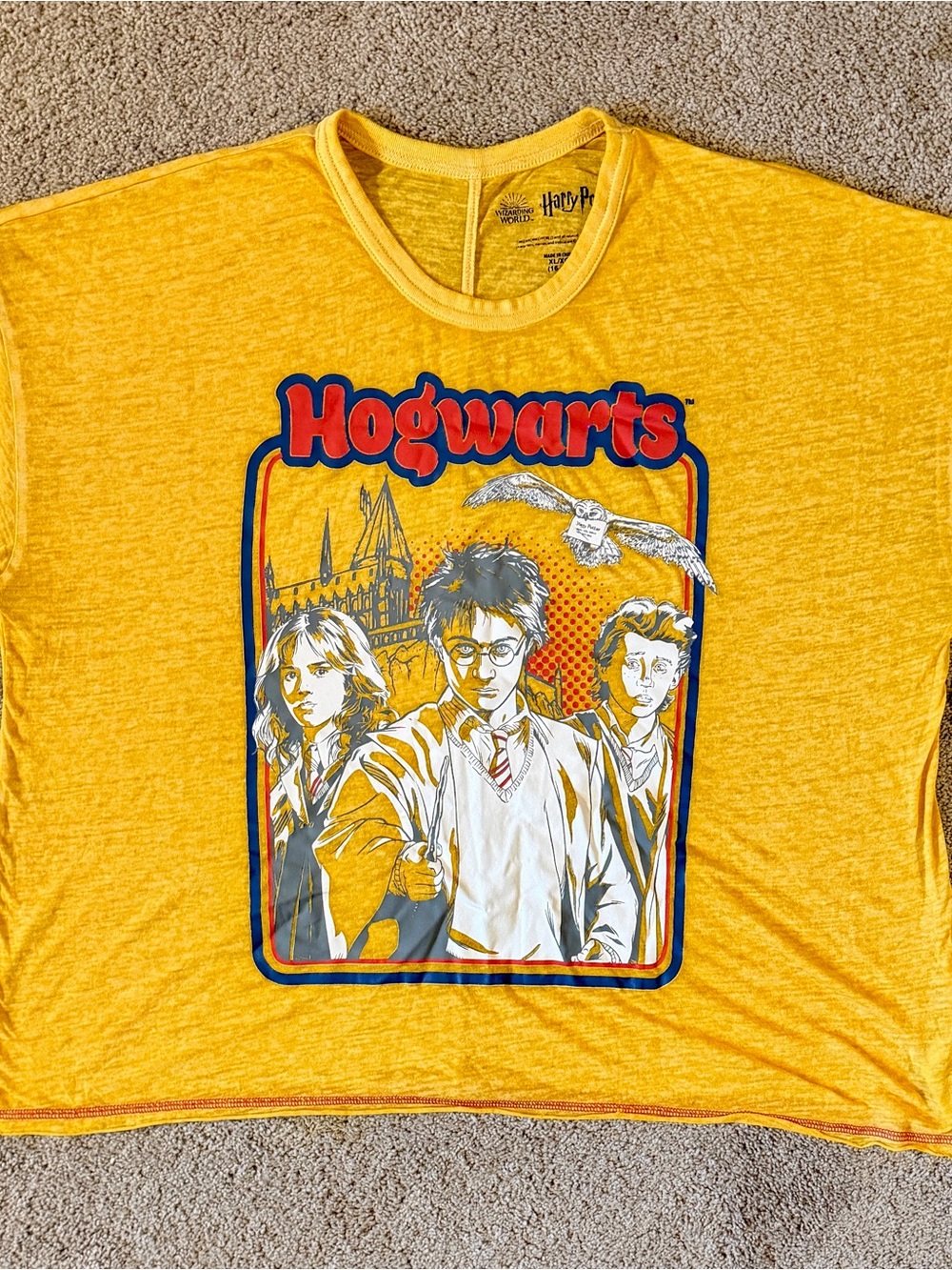 Hogwarts Yellow Graphic Short Sleeve Cropped Tee